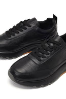 Erkek Siyah Bağcıklı Kalın Tabanlı Deri Sneaker | Derimod