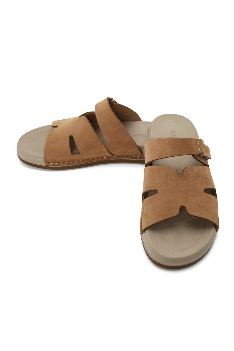 Woman Beige Strappy Nubuck Leather Slipper