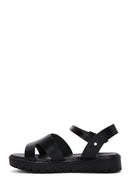 Women's Black Leather Bodrum Sandals | Derimod
