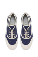 Woman Blue Lace-Up Jean Leather Sneaker | Derimod