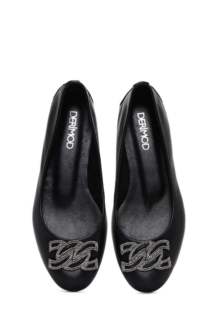 Women's Black Stone Leather Ballerinas