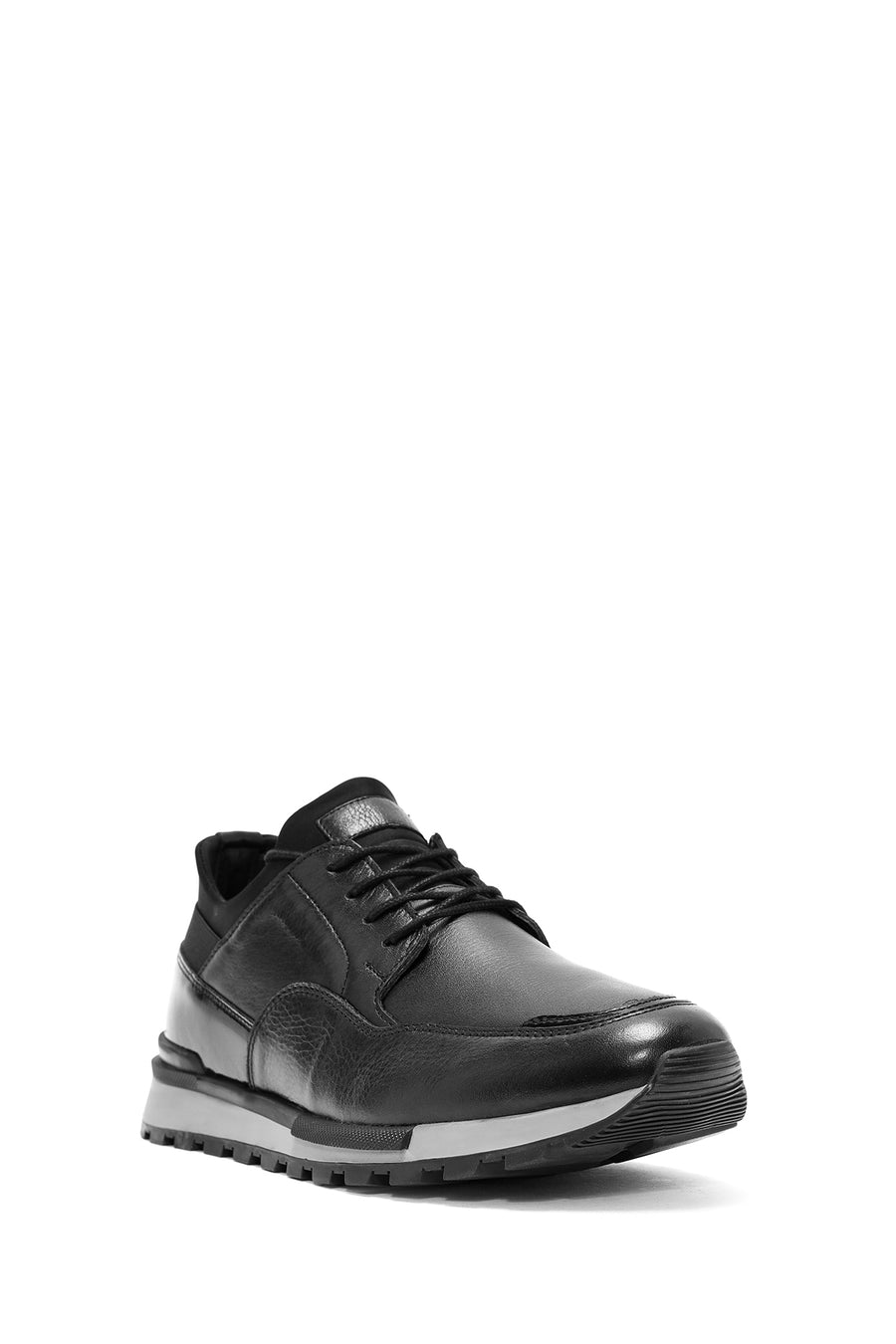 Erkek Siyah Bağcıklı Deri Casual Sneaker