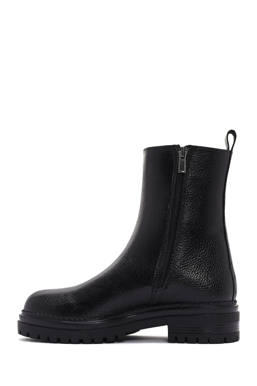 Woman Black Zip Closure Leather Boots