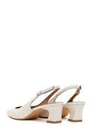 Women's Cream Open-Back Short Chunky Heel Leather Shoes | Derimod