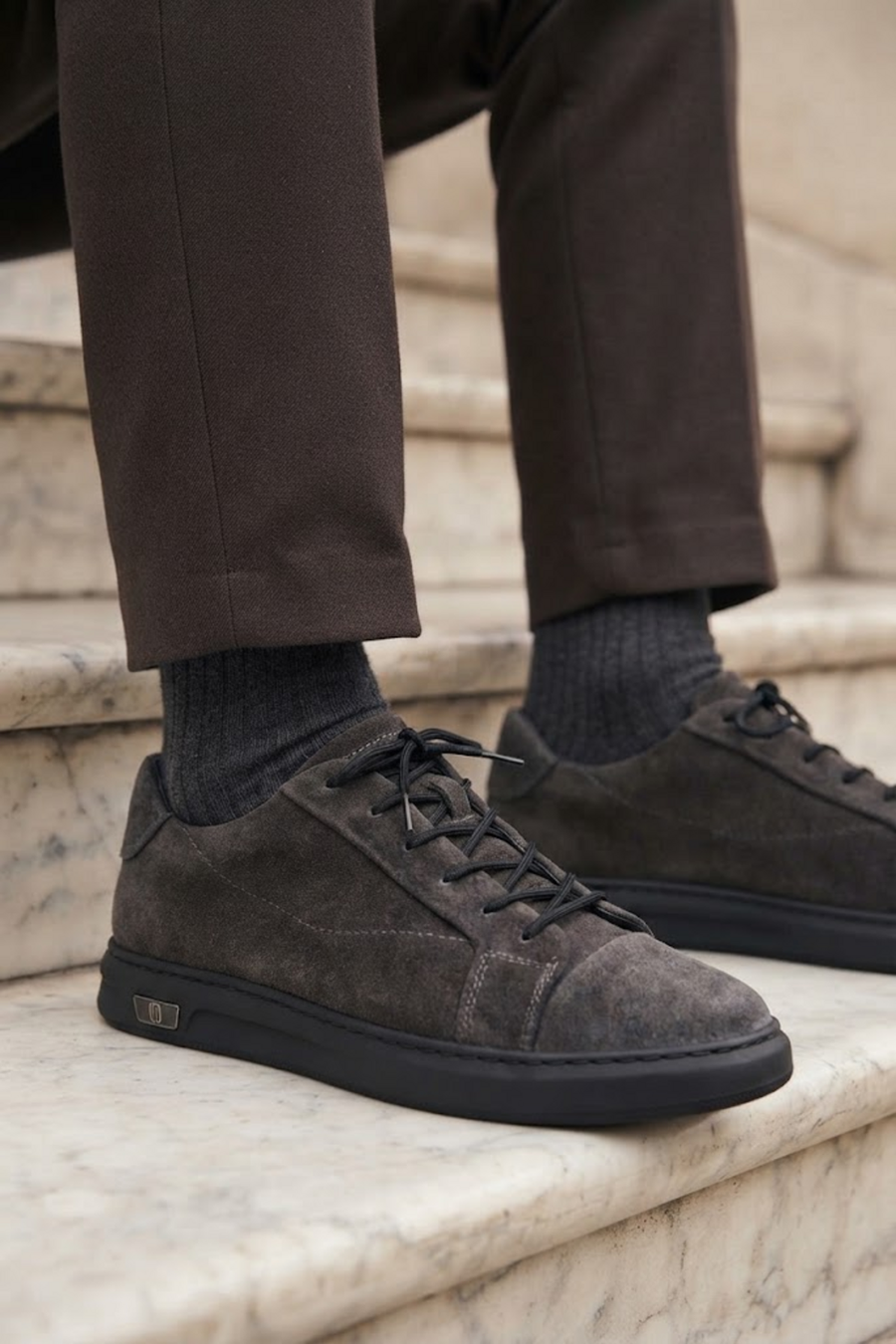 Male Anthracite Lace-up Suede Leather Sneaker
