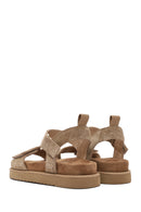 Women's Brown Strappy Thick Soled Suede Leather Sandals | Derimod