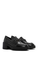 Women's Black Thick Heeled Leather Masculine Loafer | Derimod