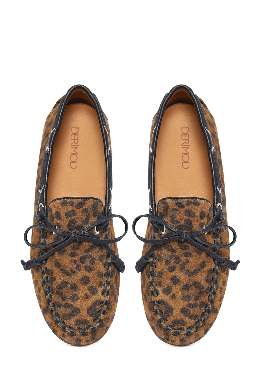 Kadın Leopar Desenli Süet Deri Loafer