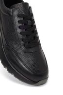 Erkek Siyah Bağcıklı Kalın Tabanlı Deri Sneaker | Derimod