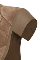Woman Walnut Thick-Heeled Suede Cowboy Boots | Derimod