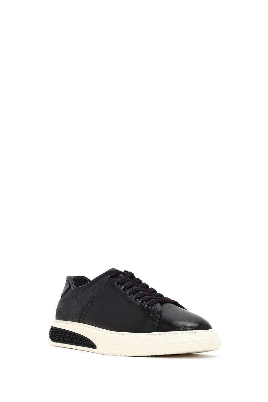 Erkek Siyah Bağcıklı Kalın Tabanlı Deri Sneaker