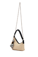 Woman Cream Charm-Embellished Straw Shoulder Bag | Derimod