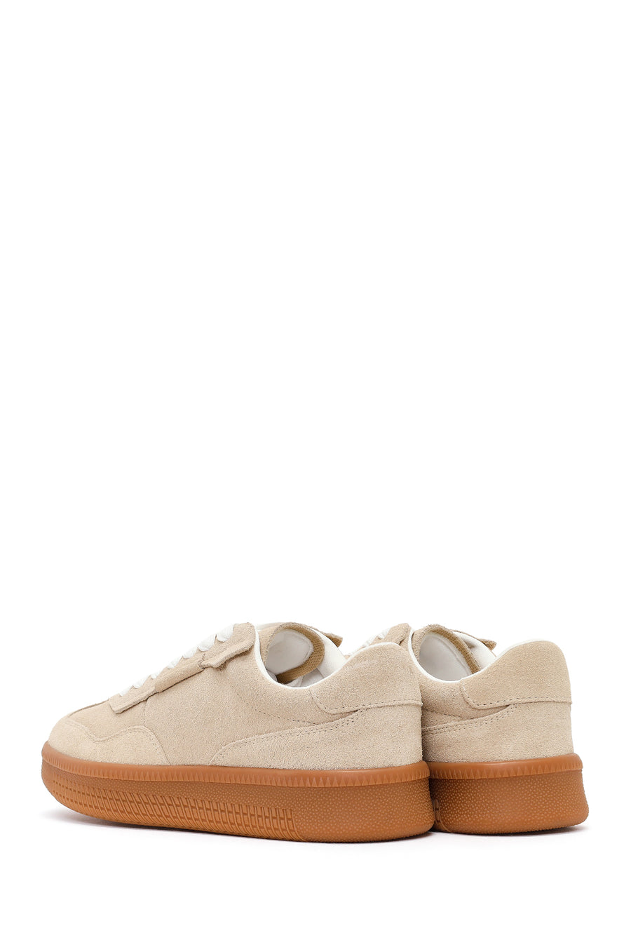Kadın Bej Bağcıklı Süet Deri Sneaker