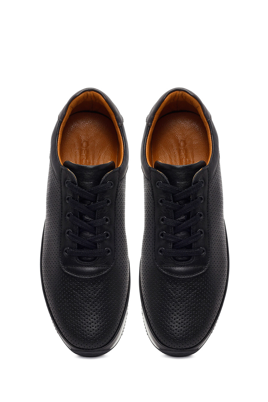 Erkek Siyah Bağcıklı Deri Casual Sneaker