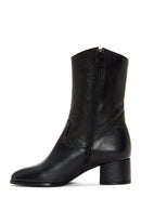 Women's Black Thick Heeled Leather Cowboy Boots | Derimod
