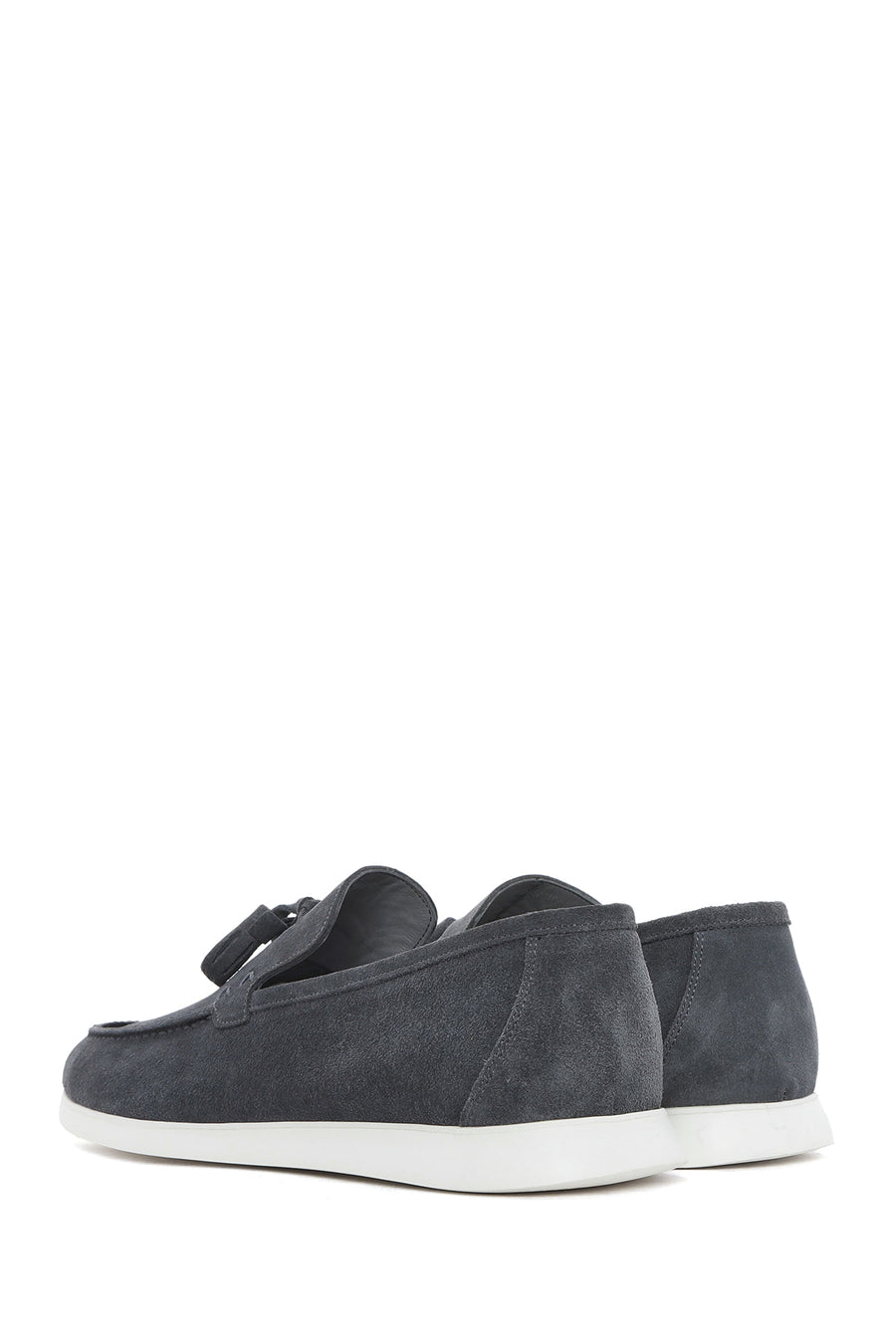 Erkek Gri Püsküllü Süet Deri Casual Loafer