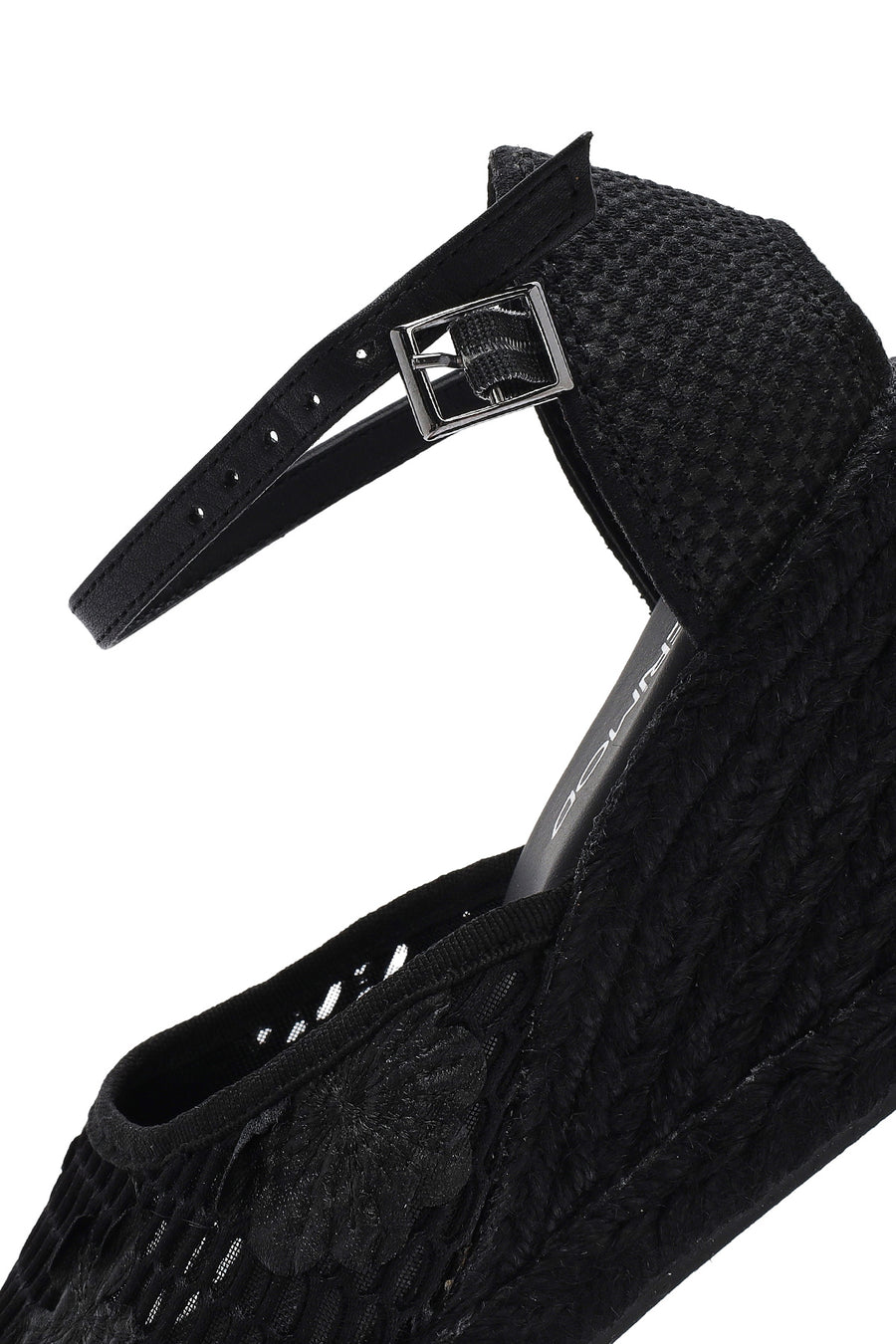Women's Black Ankle Strap Patterned Wedge Heel Espadrilles
