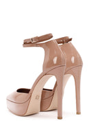 Women's Beige Ankle Buckle Platform Heeled Patent Leather Shoes | Derimod