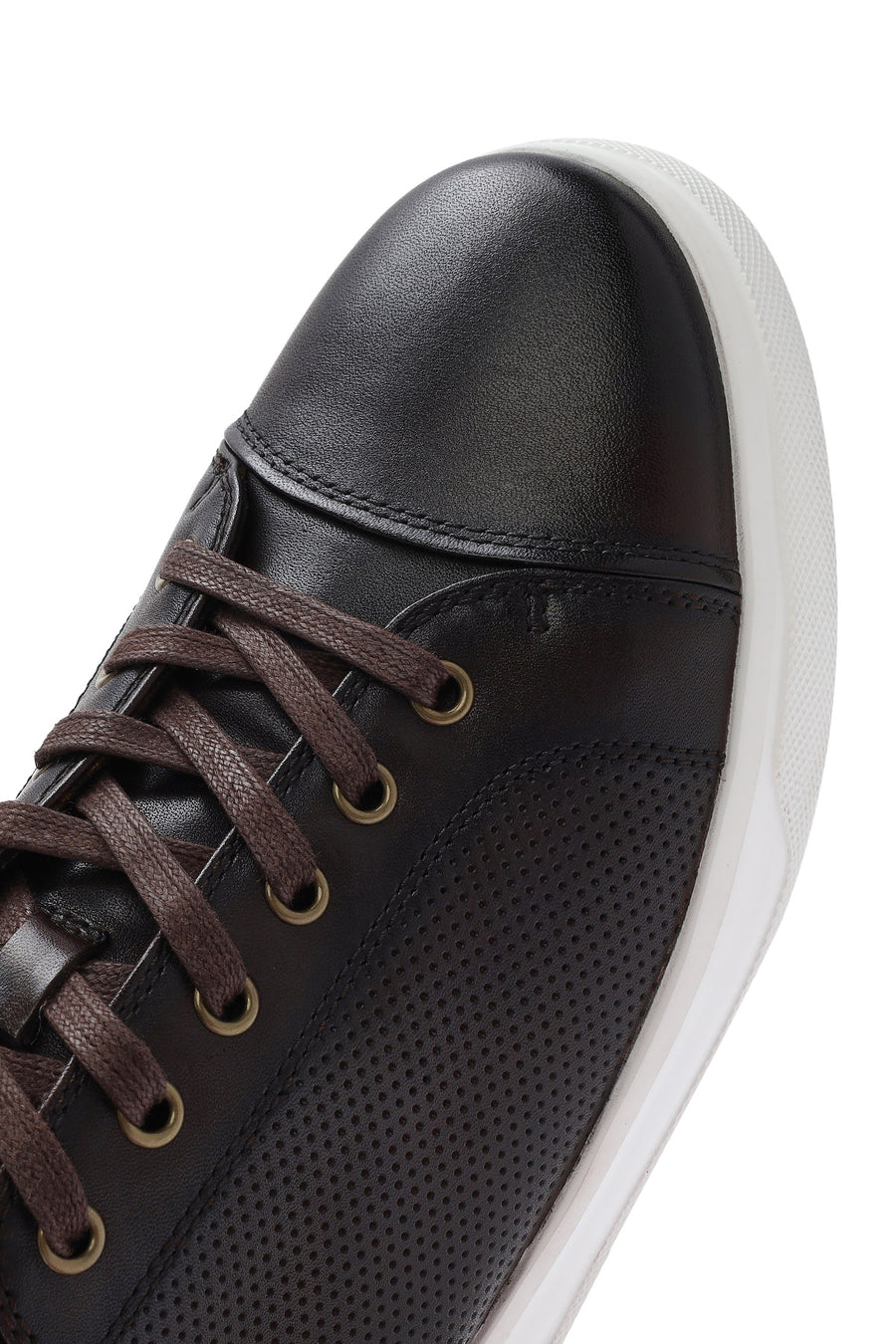 Erkek Kahverengi Bağcıklı Deri Sneaker