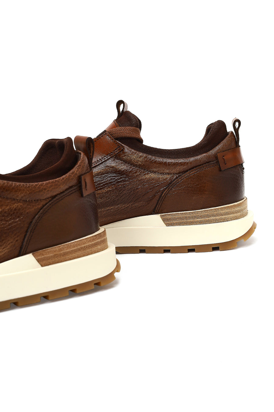 Erkek Kahverengi Kalın Tabanlı Deri Casual Sneaker
