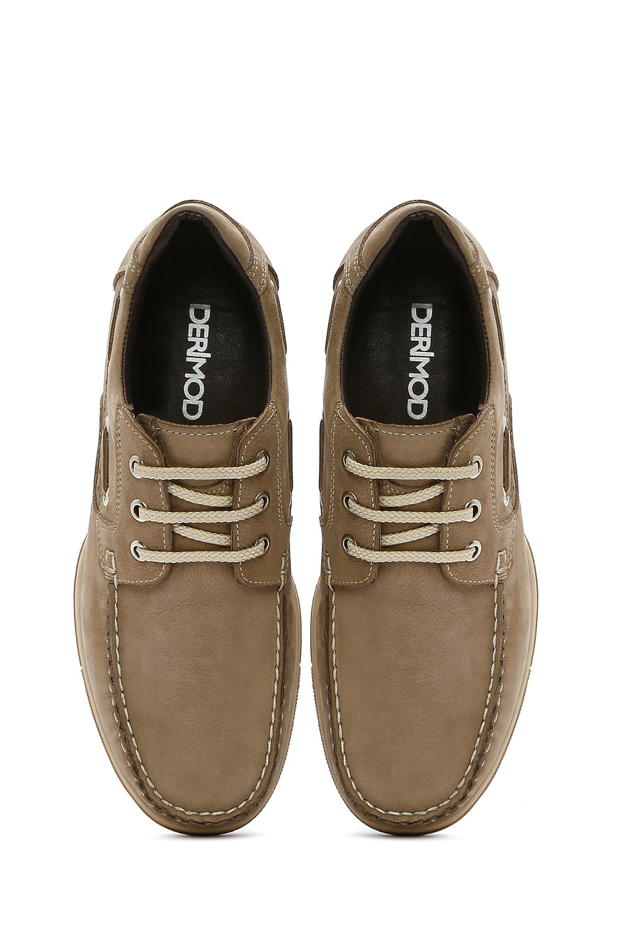 Men's Beige Lace-Up Nubuck Leather Casual Shoes