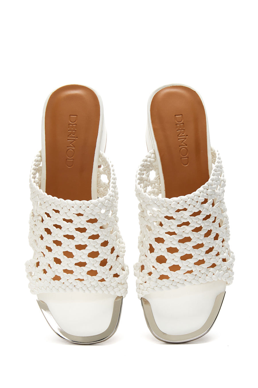 Women's White Knitted Thick Heeled Slippers