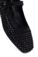 Women's Black Stone Leather Ballerinas | Derimod