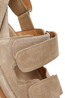 Women's Beige Strapped Chunky Sole Suede Leather Sandals | Derimod