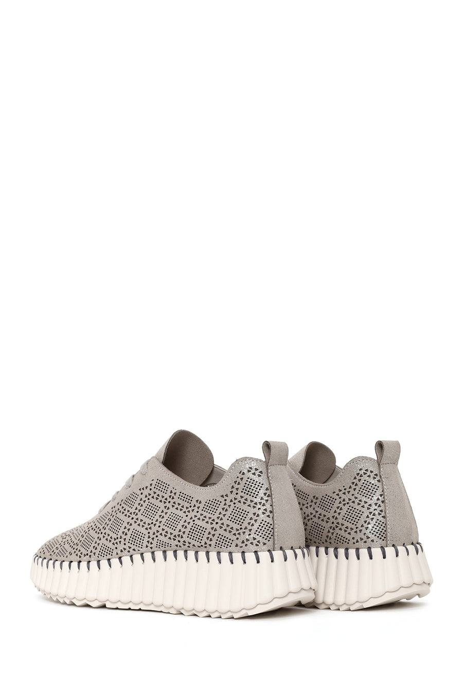 Woman Gray Lace-Up Thick-Soled Patterned Sneaker