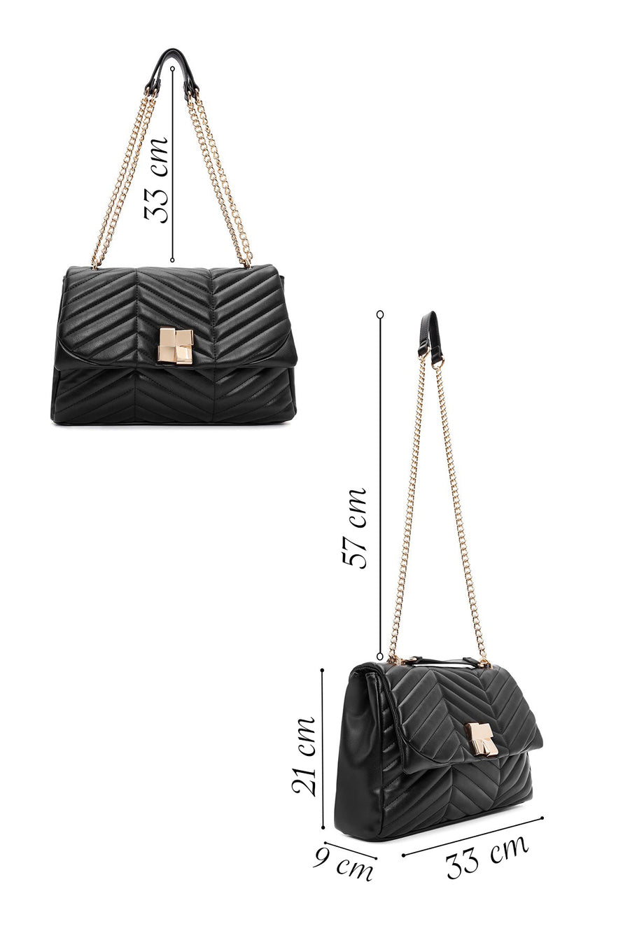 Women's Black Long Strap Quilted Patterned Shoulder Bag