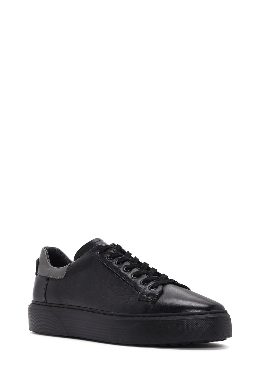Erkek Siyah Bağcıklı Deri Sneaker
