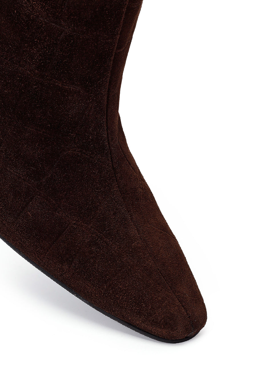 Woman Brown Thin Heeled Printed Suede Boots