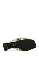 Women's Gold Transparent Thick Heeled Metallic Slippers | Derimod