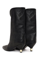 Woman Black Printed Thin-Heel Leather Boots | Derimod