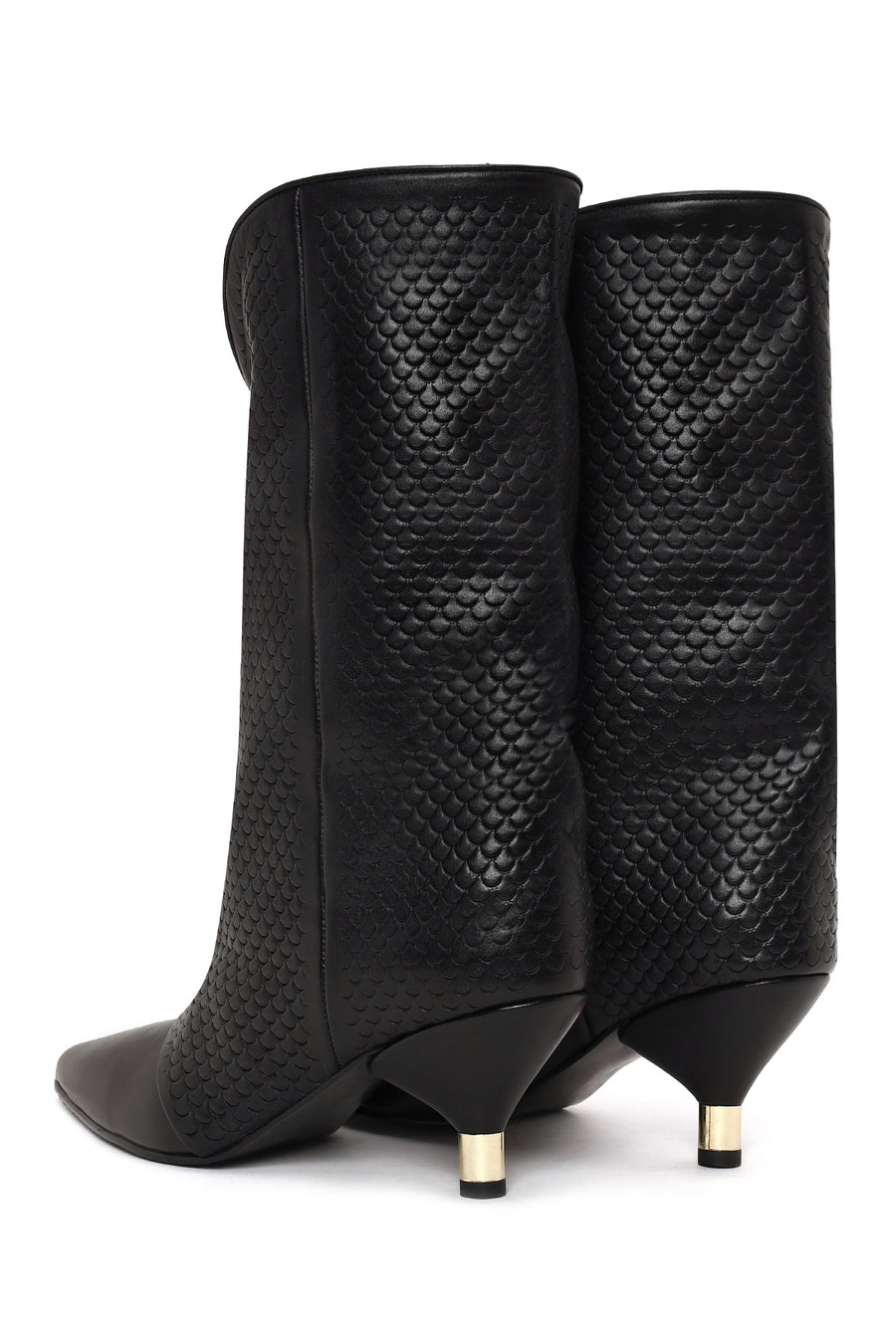 Woman Black Printed Thin-Heel Leather Boots