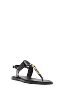 Women's Black Buckle Thong Leather Sandals | Derimod