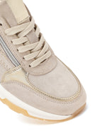 Kadın Bej Bağcıklı Kalın Tabanlı Süet Deri Sneaker | Derimod
