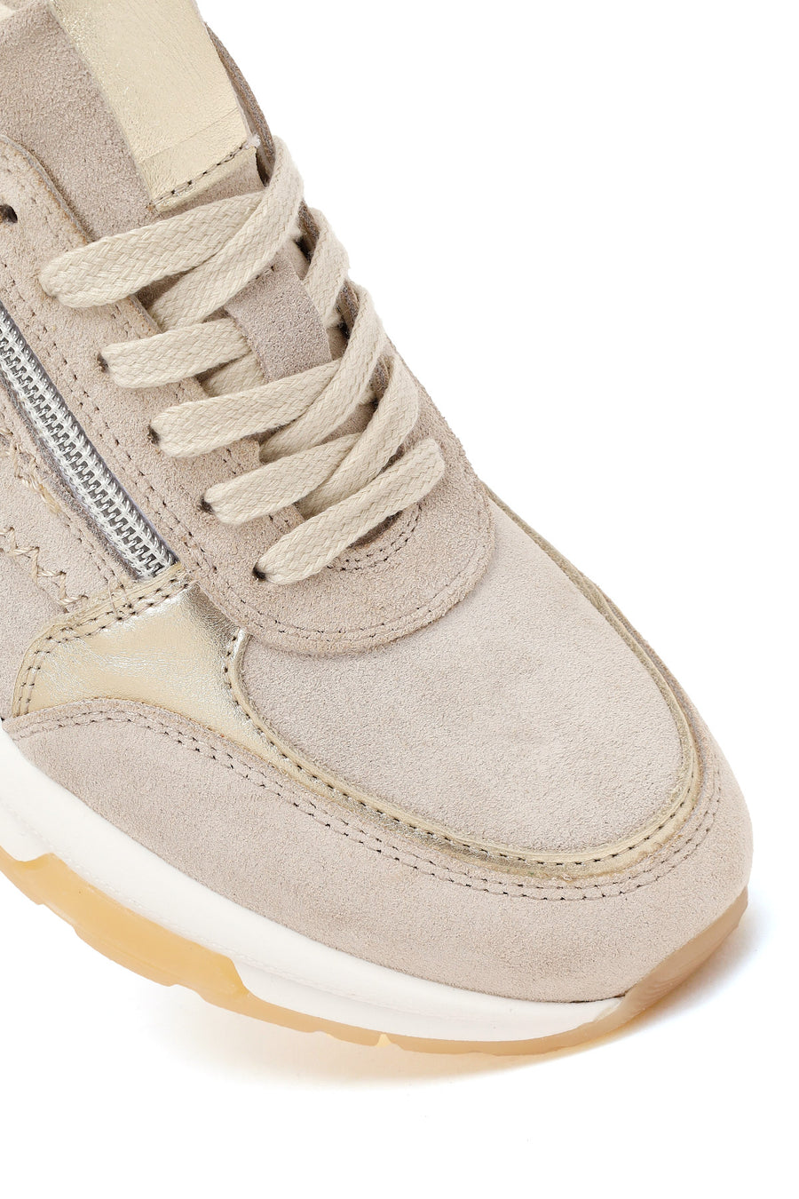 Kadın Bej Bağcıklı Kalın Tabanlı Süet Deri Sneaker
