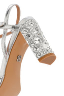 Women's Silver Ankle Buckle Metallic Chunky Heel Sandals | Derimod
