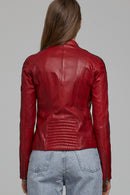 Ladyracer Women's Red Embroidered Sports Leather Coat | Derimod