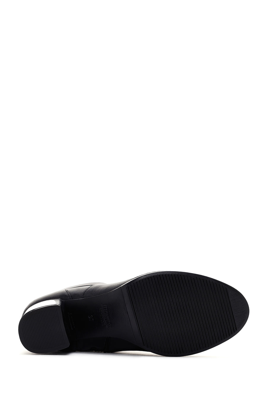 Women's Black Zippered Thick Heel Leather Casual Boots