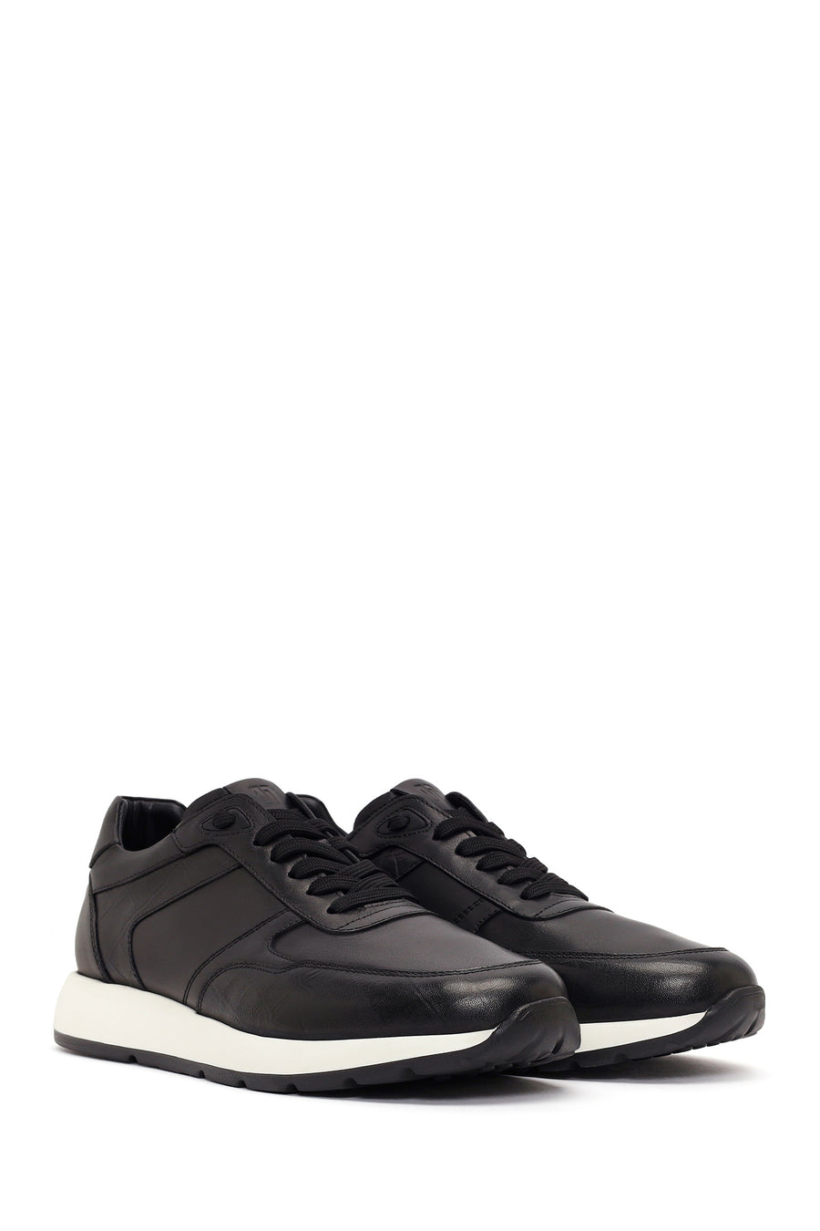 Erkek Siyah Bağcıklı Deri Sneaker