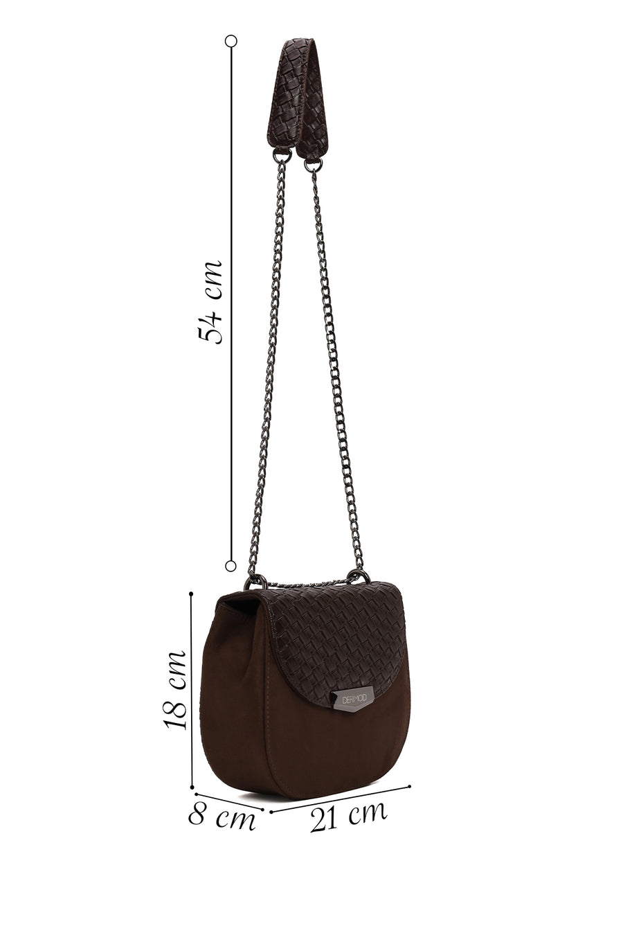Woman Brown Chain Long-Strap Braided Crossbody Bag