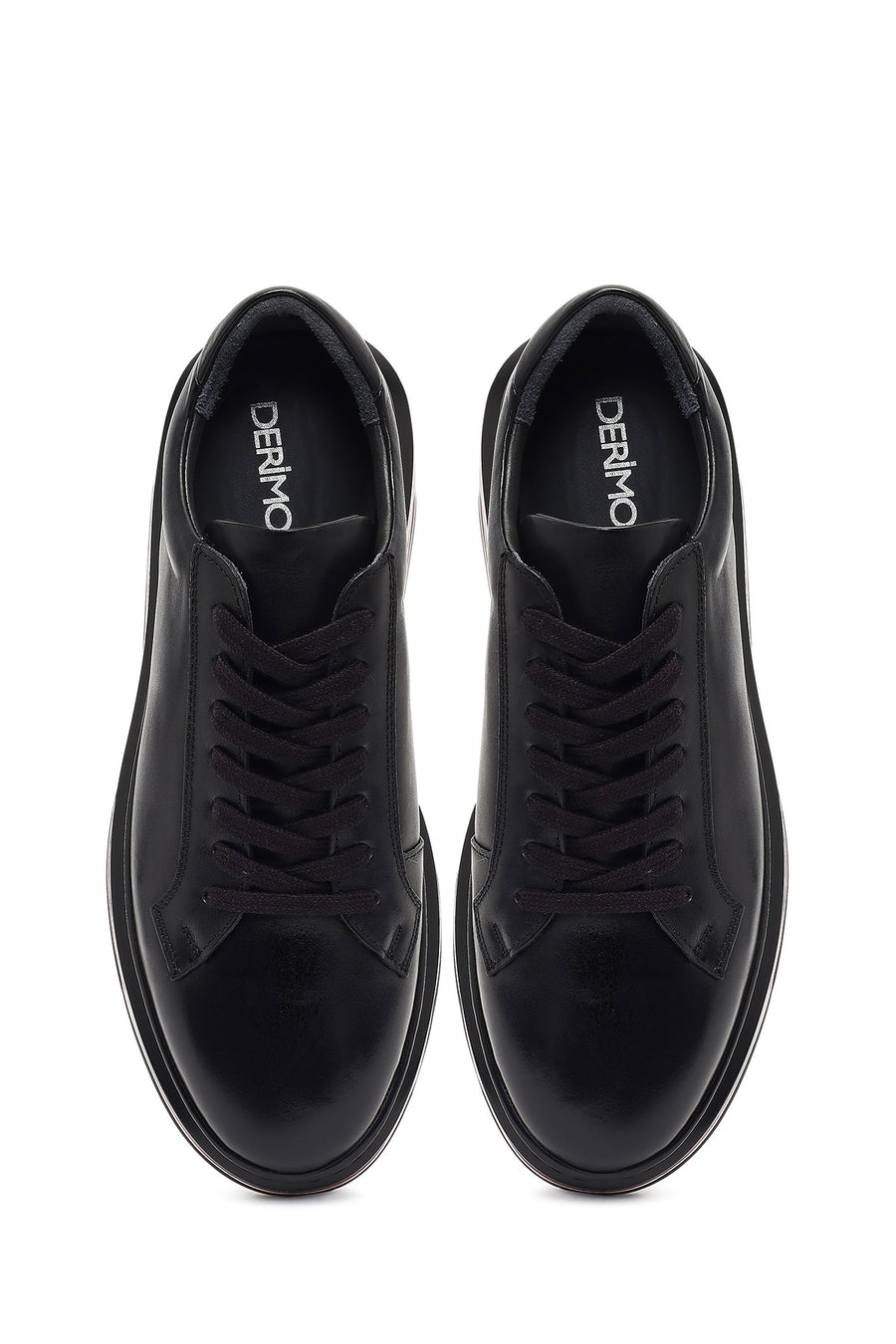 Erkek Siyah Bağcıklı Deri Sneaker