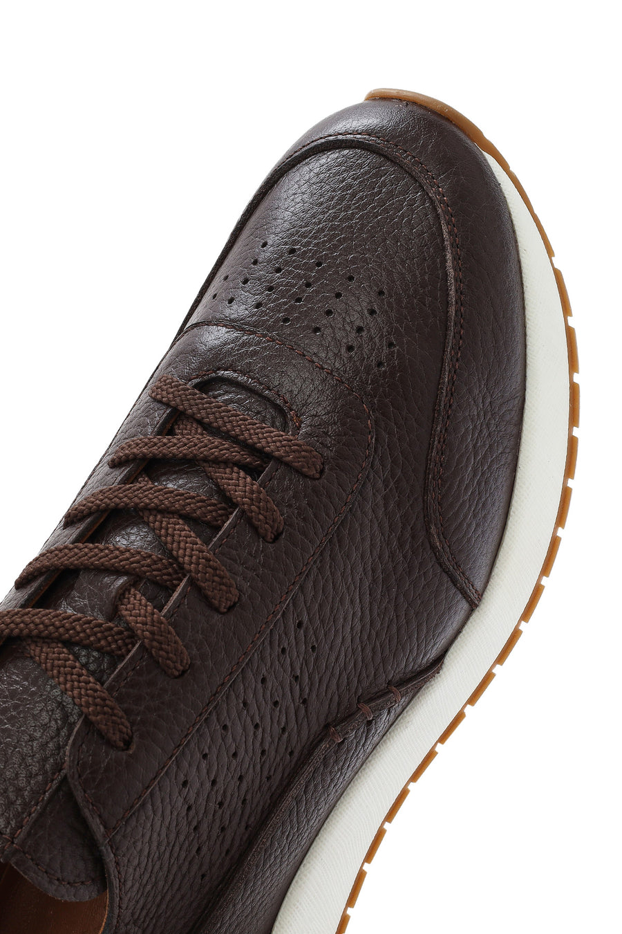 Erkek Kahverengi Bağcıklı Kalın Tabanlı Deri Casual Sneaker
