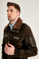 Air Force Men's Brown Fur Collared Nubuck Leather Pilot Jacket | Derimod