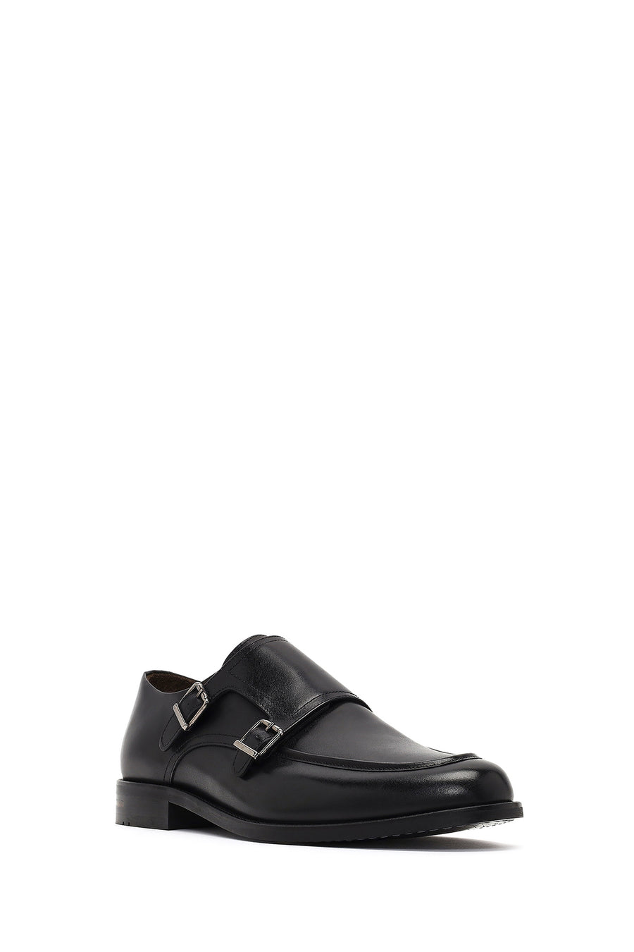 Male Black Double-Buckle Leather Casual Shoes