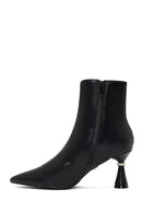 Women's Black Zippered Stone Detailed Heeled Boot | Derimod