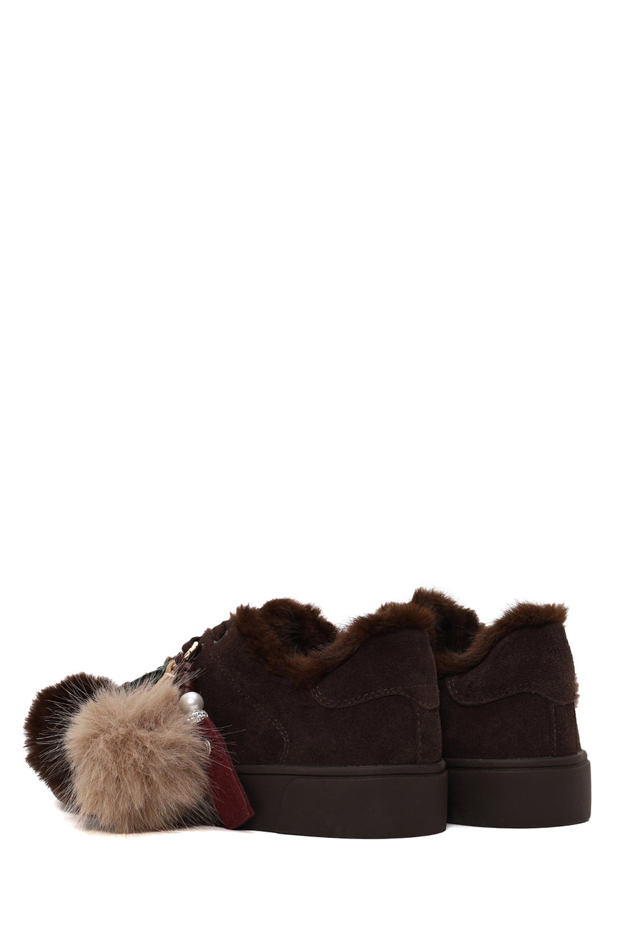 Kadın Kahverengi Bağcıklı Charmlı Süet Deri Teddy Sneaker