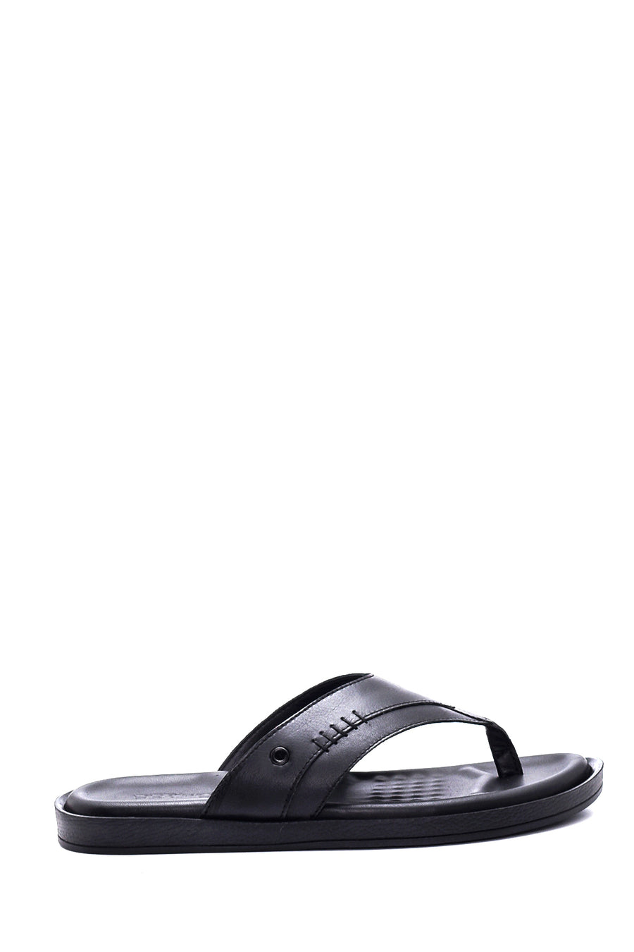 Men's Black Leather Flip Flops 22SFD638218 | Derimod